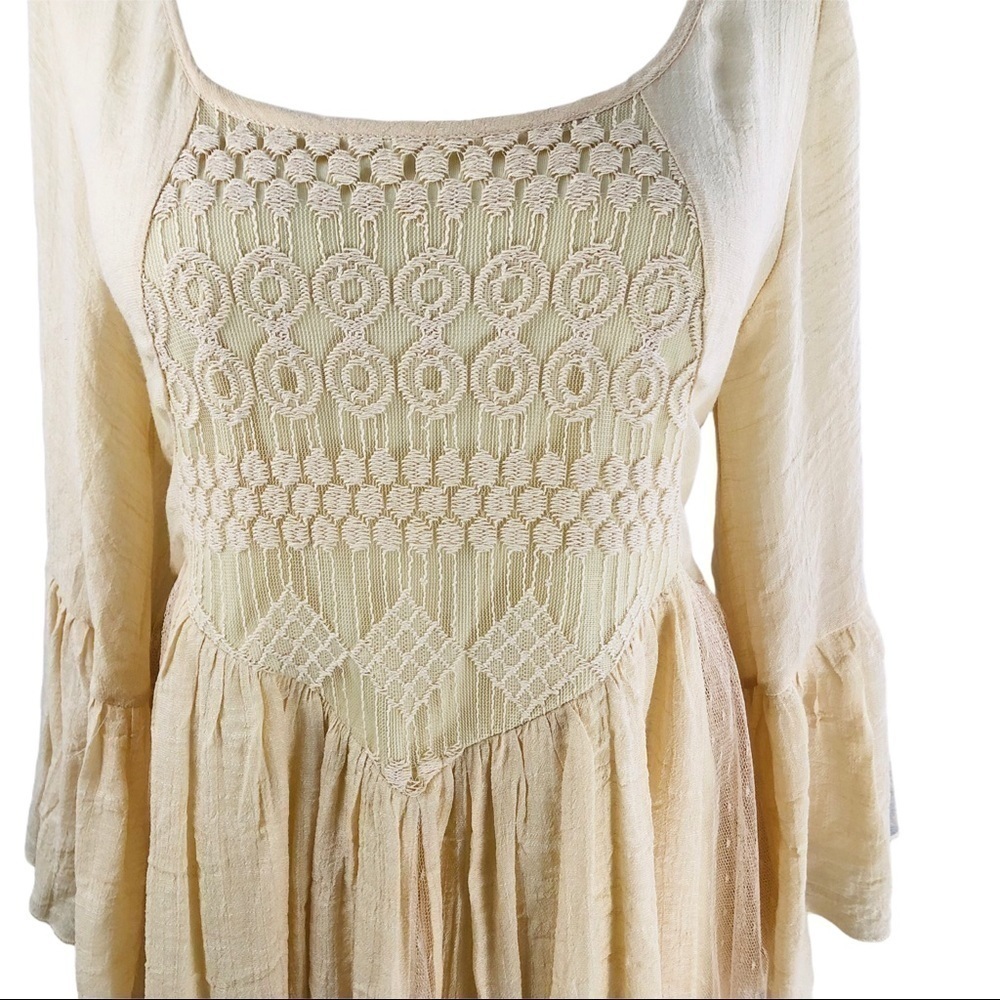 J Gee Peasant Style Gauze Dress in Straw size S